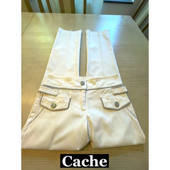 Cache Denim - Cache, Silver Chain designed White Jeans Sz 0